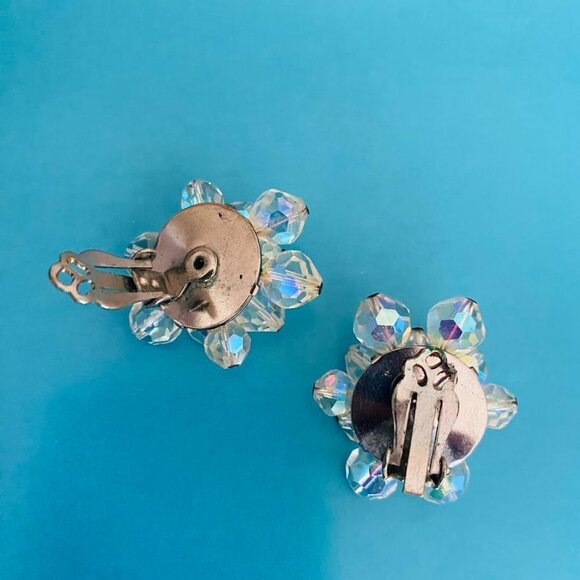 Vintage AB Aurora Borealis Cluster Clip-on Earrings - Picture 4 of 4